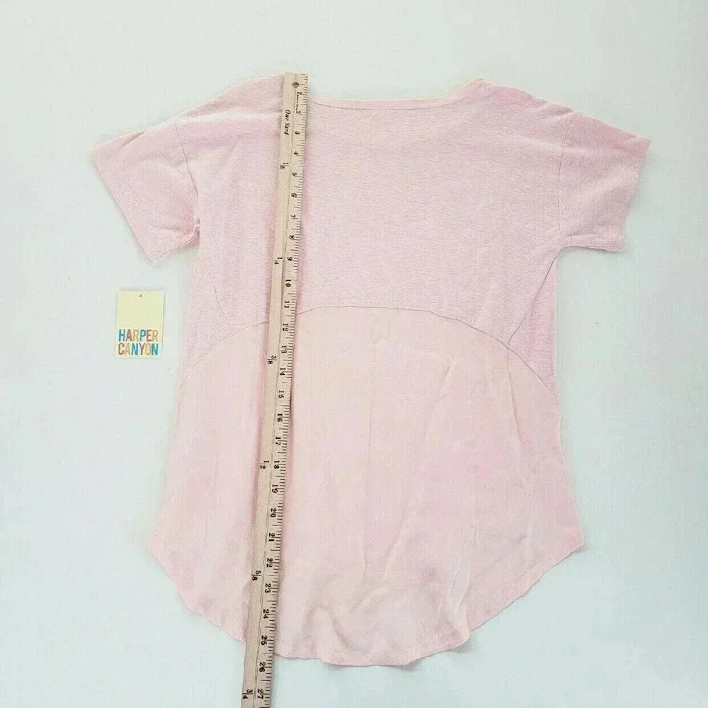 Harper Canyon Tee Girls 14/16 Pink NWT Hi-Lo Scoop Neck Knit Woven
